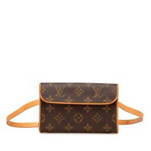 LOUIS VUITTON Brown Monogram Leather Pochette Hobo Bag